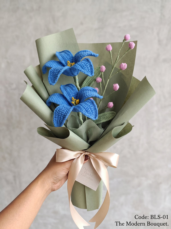 Azure Lily Crochet Bouquet