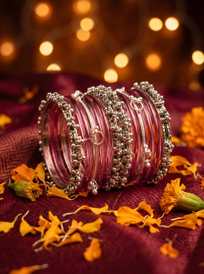 Pink Jelly Bangle with Ghungroo for single wrist | Fuchsia Resin Bangles | Jelly Bangles