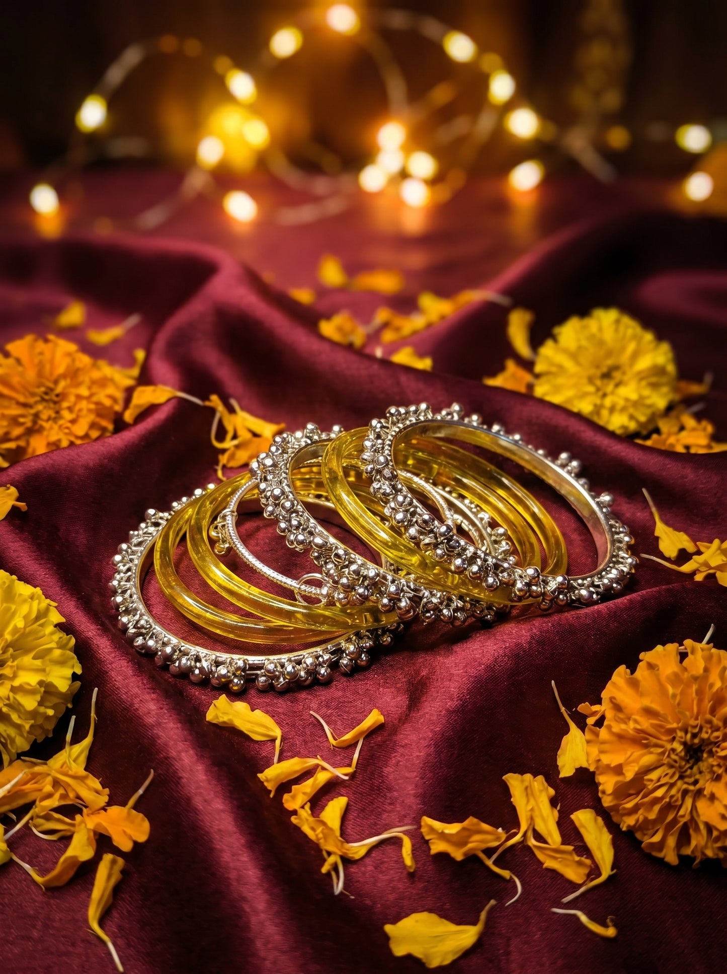 Yellow Jelly  Bangle with Ghungroo for single wrist | Saffron Resin Bangles | Jelly Bangles