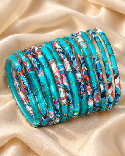 🌸Aqua Blue Glass Bangle Set | Turquoise Faceted