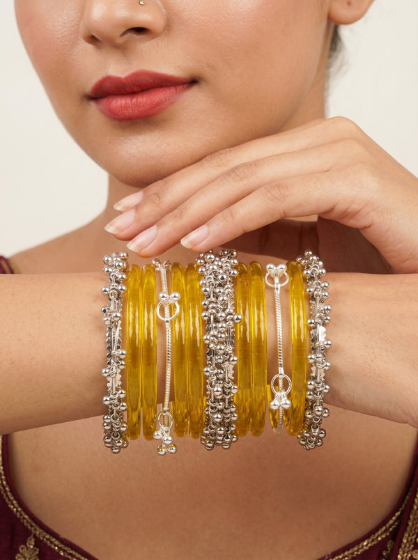 Yellow Jelly  Bangle with Ghungroo for single wrist | Saffron Resin Bangles | Jelly Bangles