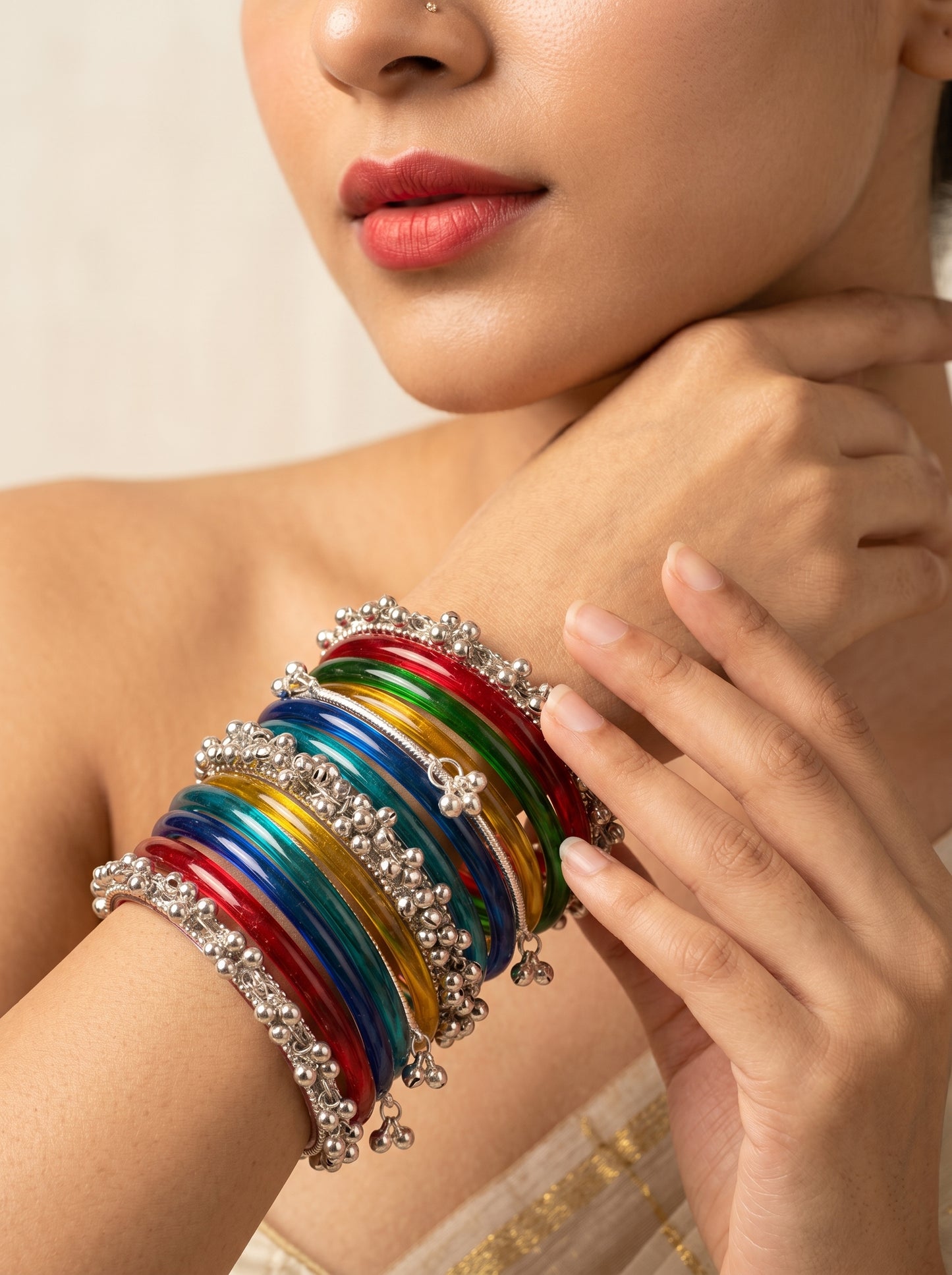 Rainbow  Bangle with Ghungroo for single wrist| Multicolor Resin Bangles Stack | Jelly bangles