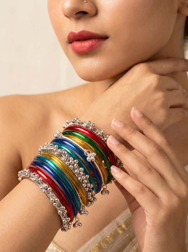 Rainbow  Bangle with Ghungroo for single wrist| Multicolor Resin Bangles Stack | Jelly bangles