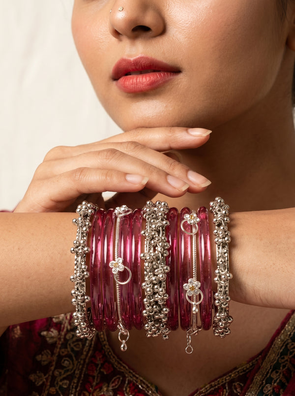 Pink Jelly Bangle with Ghungroo for single wrist | Fuchsia Resin Bangles | Jelly Bangles