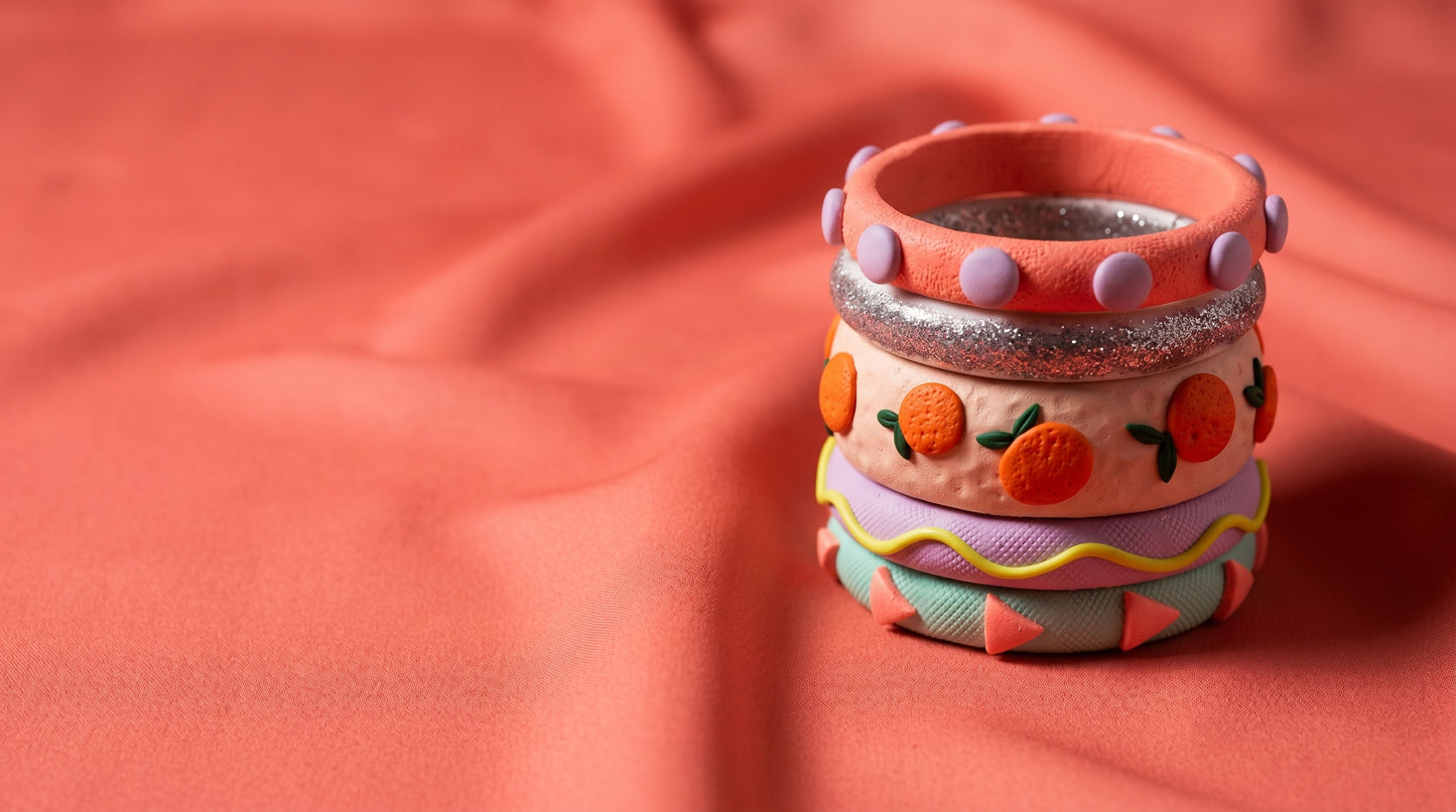 Citrus Pop Clay Bangle Stack — Hand-Sculpted Fruit Bangles