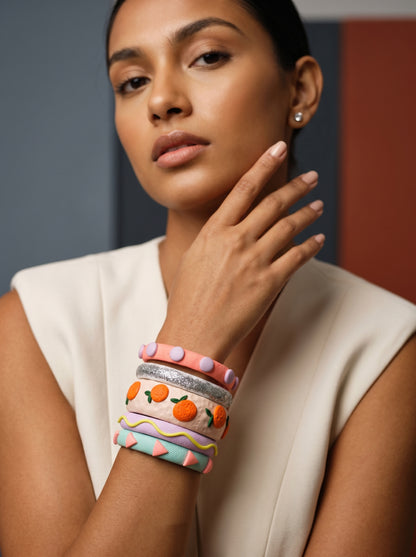 Citrus Pop Clay Bangle Stack — Hand-Sculpted Fruit Bangles