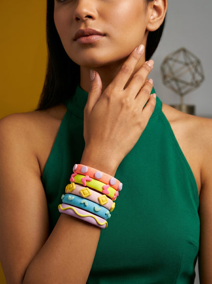 Pastel Candy Clay Bangle Stack — Sculpted Polymer Set