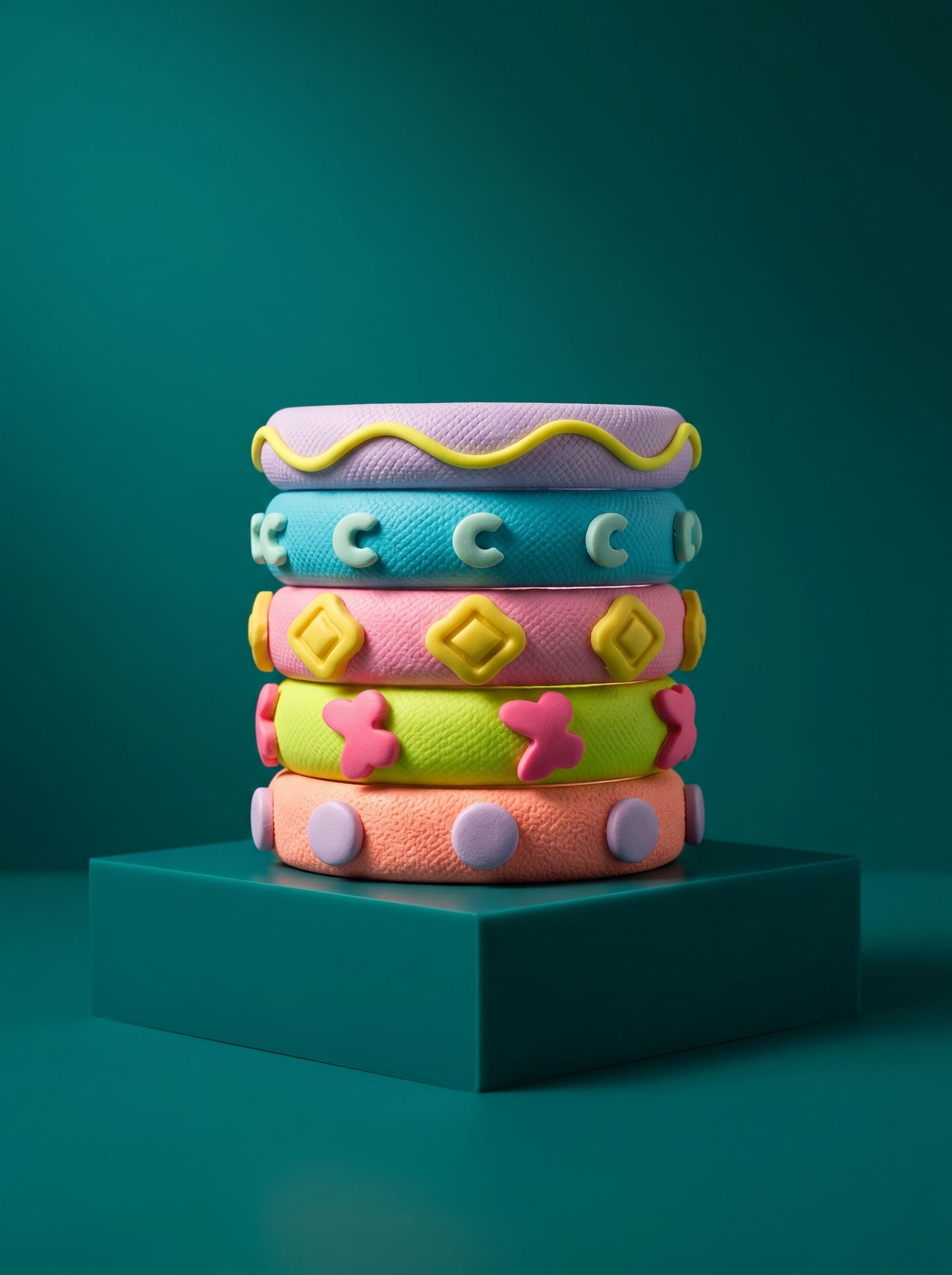 Pastel Candy Clay Bangle Stack — Sculpted Polymer Set