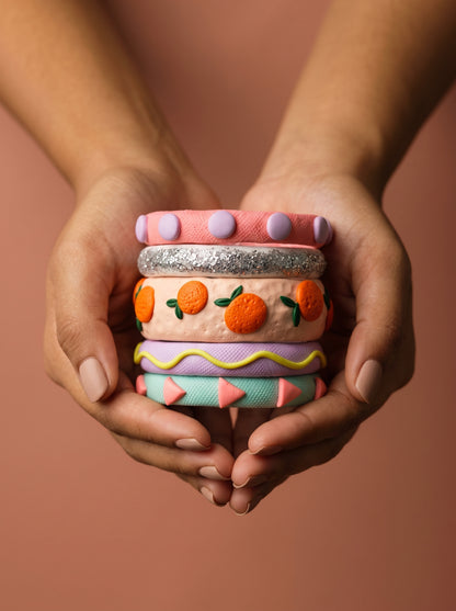 Citrus Pop Clay Bangle Stack — Hand-Sculpted Fruit Bangles