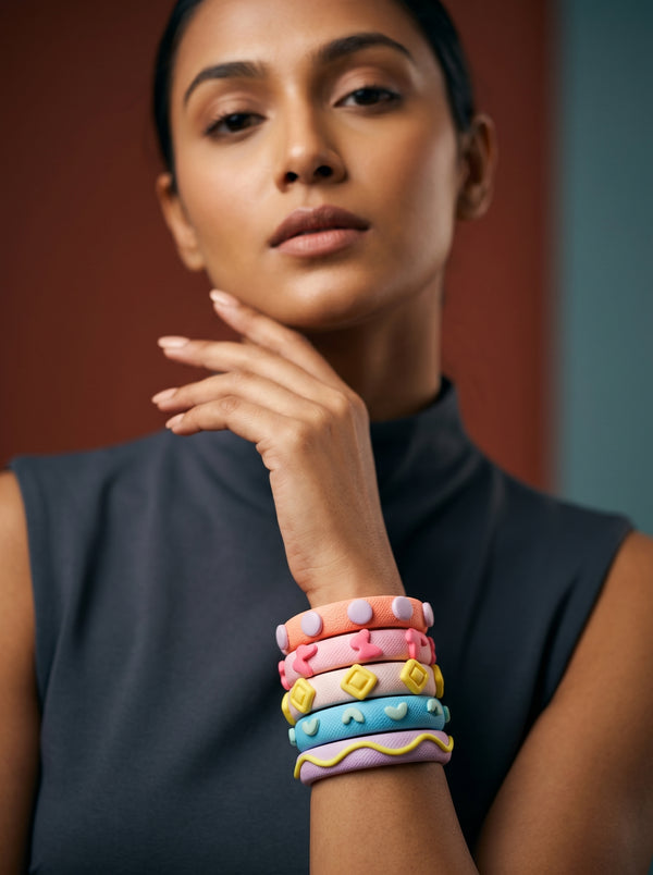 Pastel Candy Clay Bangle Stack — Sculpted Polymer Set
