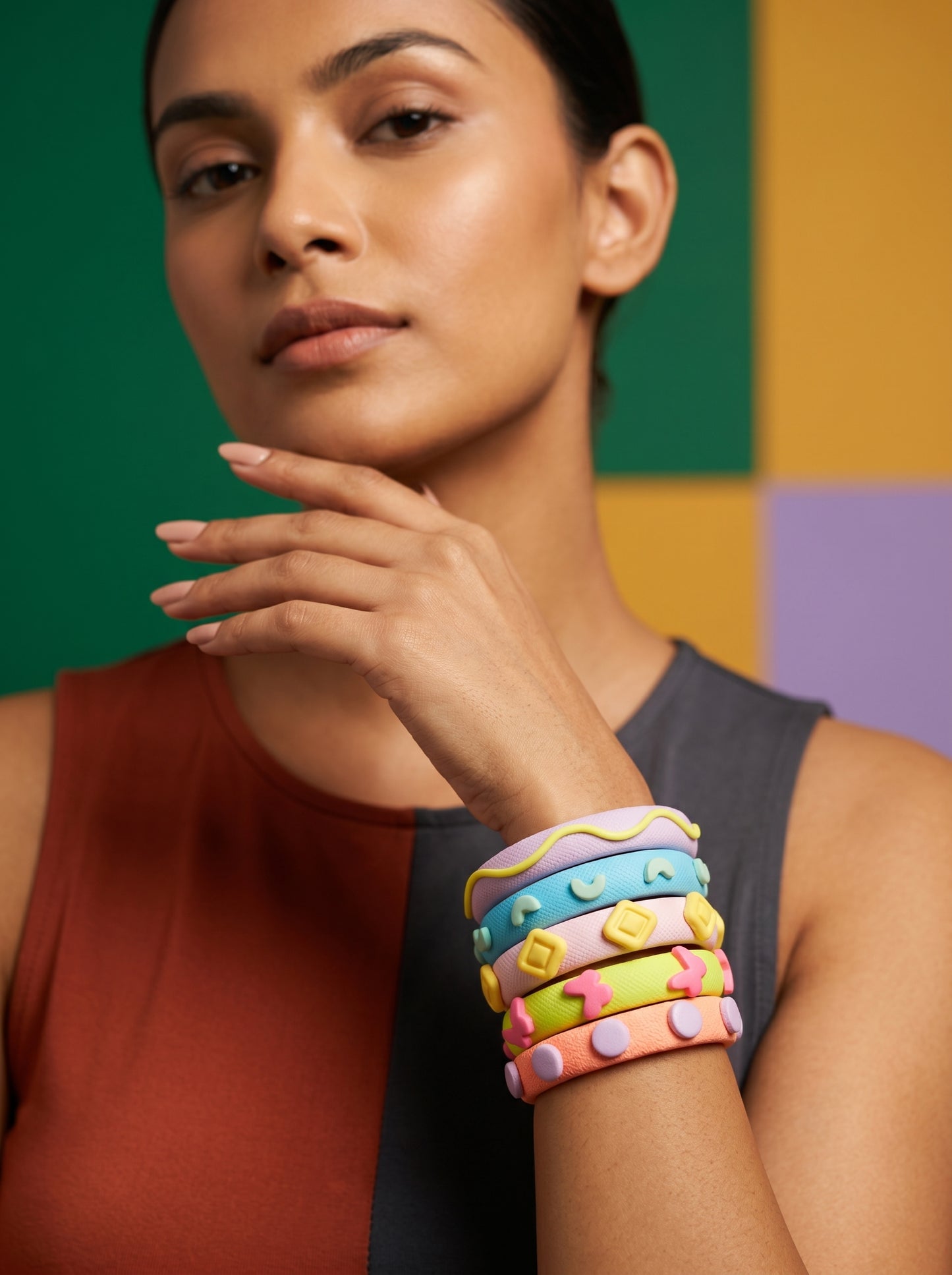 Pastel Candy Clay Bangle Stack — Sculpted Polymer Set