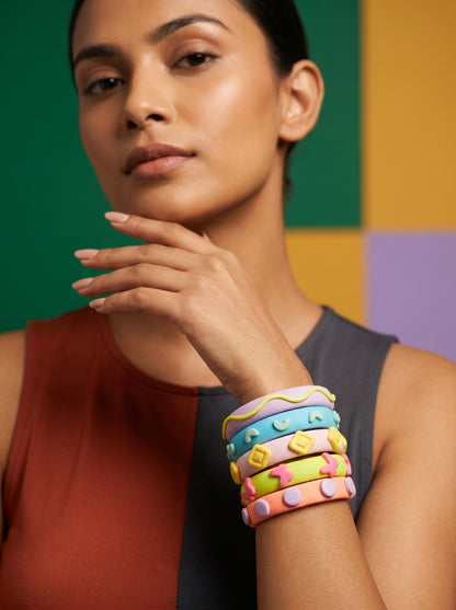 Pastel Candy Clay Bangle Stack — Sculpted Polymer Set