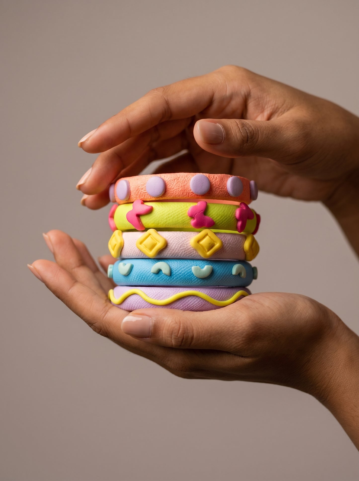 Pastel Candy Clay Bangle Stack — Sculpted Polymer Set