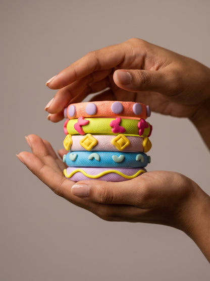Pastel Candy Clay Bangle Stack — Sculpted Polymer Set