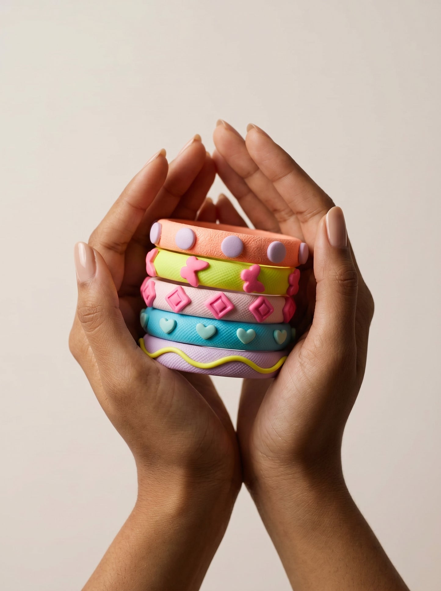 Pastel Candy Clay Bangle Stack — Sculpted Polymer Set