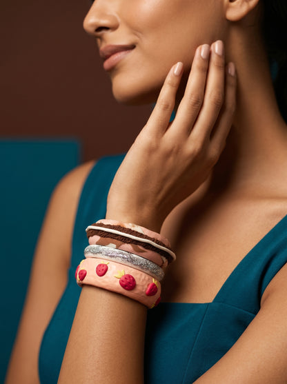Strawberry Dream Clay Bangle Stack — Handcrafted Polymer Clay