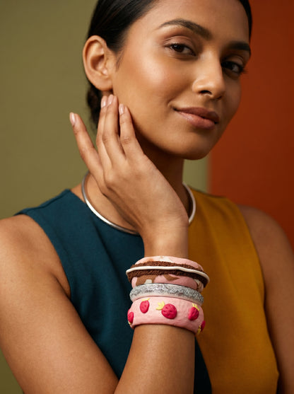 Strawberry Dream Clay Bangle Stack — Handcrafted Polymer Clay