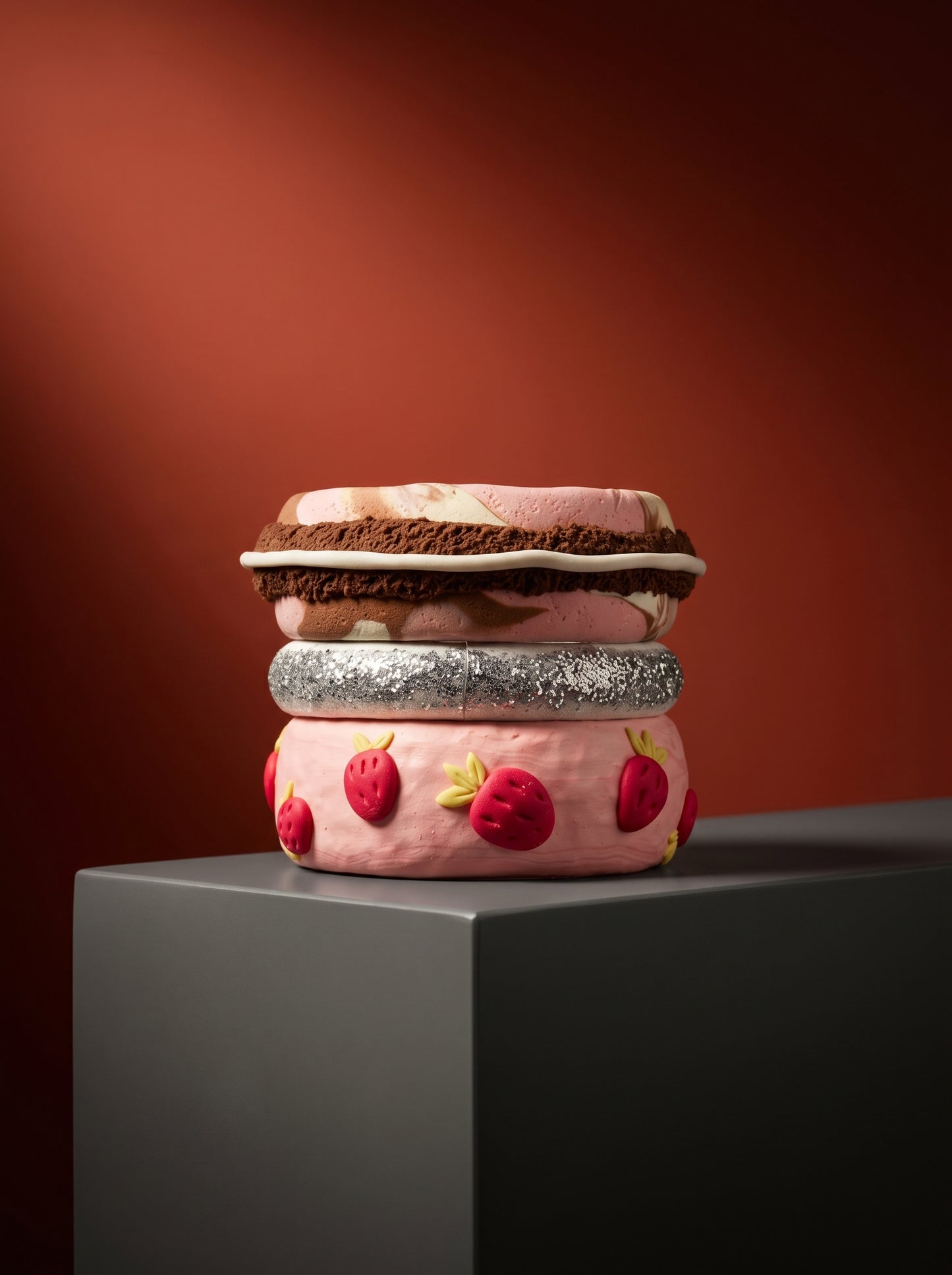 Strawberry Dream Clay Bangle Stack — Handcrafted Polymer Clay