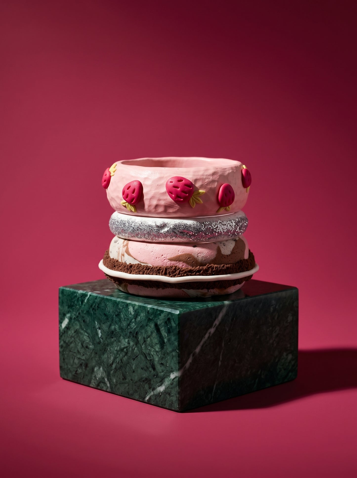 Strawberry Dream Clay Bangle Stack — Handcrafted Polymer Clay