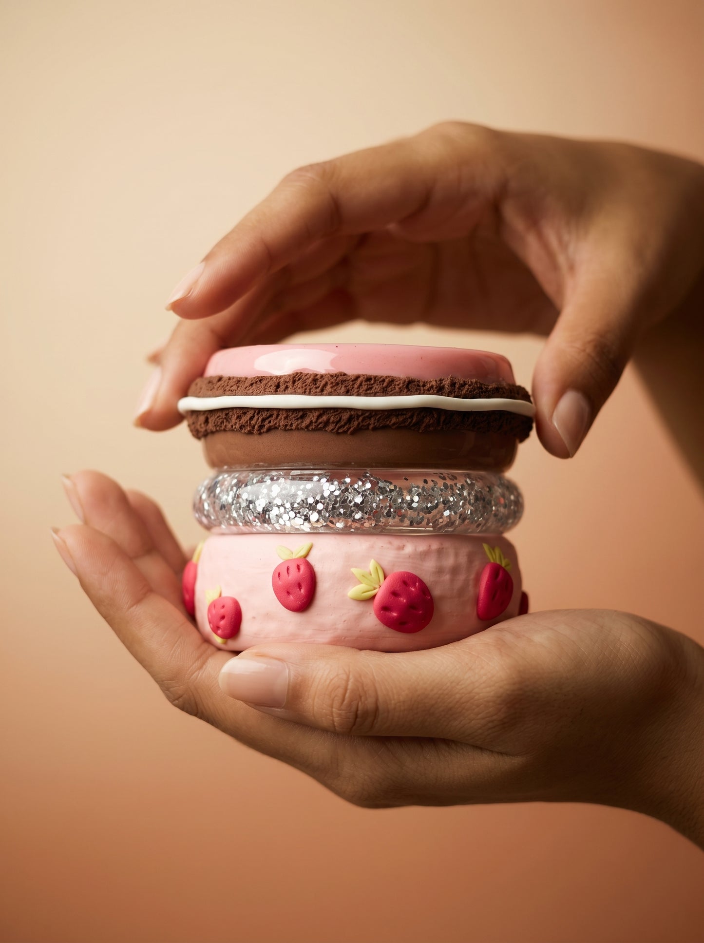 Strawberry Dream Clay Bangle Stack — Handcrafted Polymer Clay