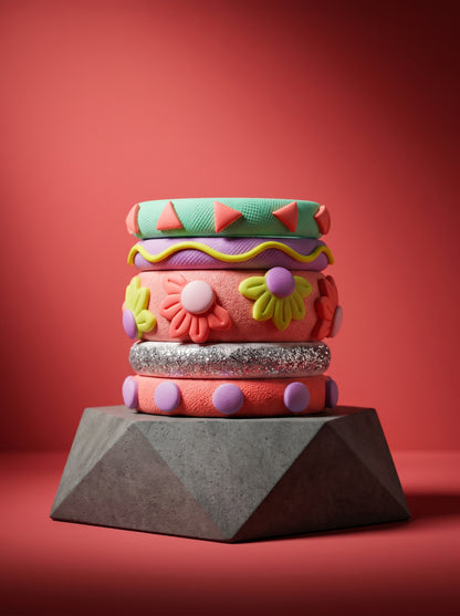 Daisy Meadow Clay Bangle Stack — Hand-Sculpted Floral Set