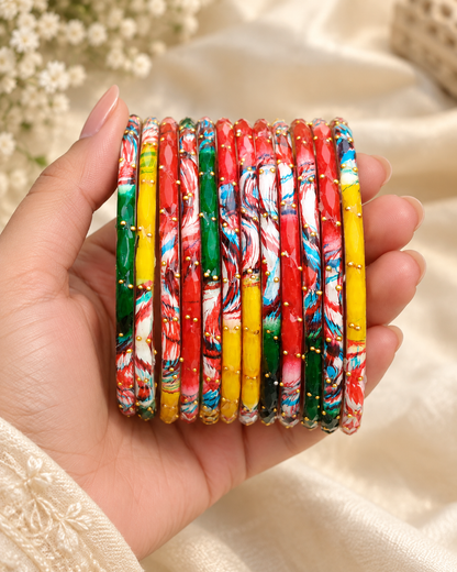 🌸 Rangmahal Multicolour Glass Bangle Set | Red, Yellow