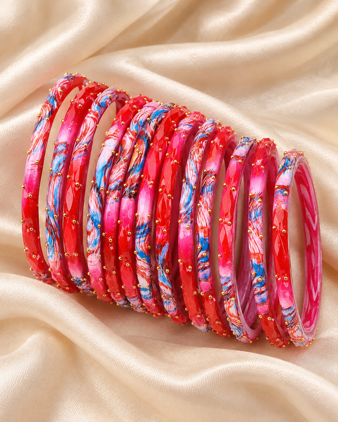 🌸Noor Red Glass Bangle Set | Classic Red Faceted