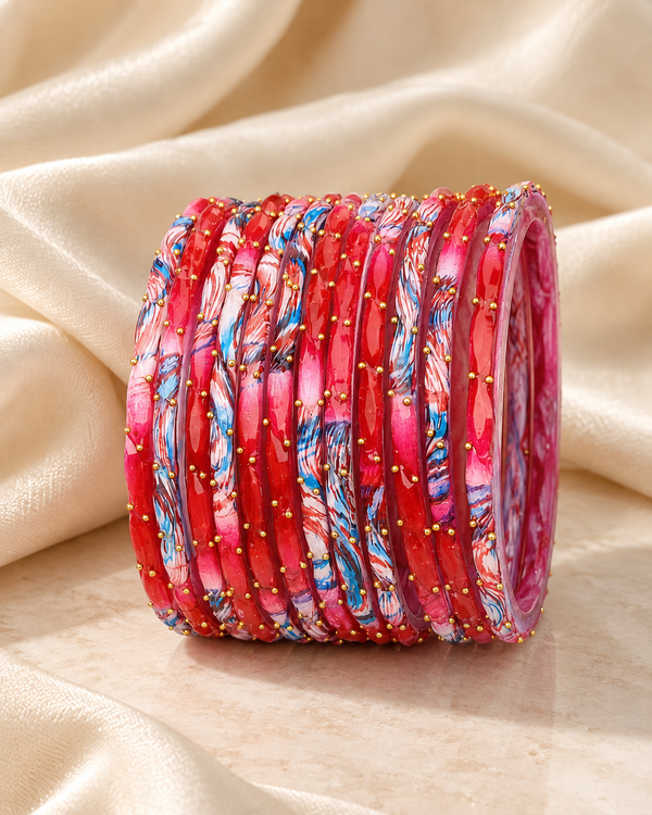 🌸Noor Red Glass Bangle Set | Classic Red Faceted