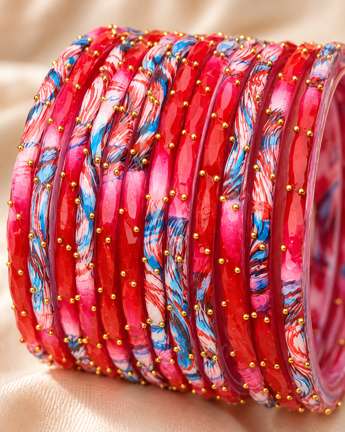 🌸Noor Red Glass Bangle Set | Classic Red Faceted