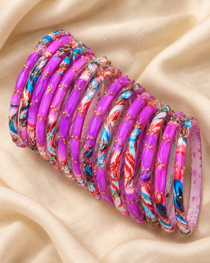 🌸Violet Glass Bangle Set | Purple Faceted Printed