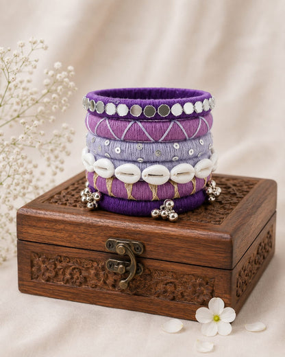 Royal Purple Shell & Mirror Thread Bangles