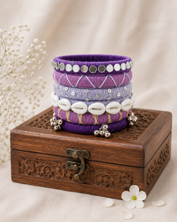 Royal Purple Shell & Mirror Thread Bangles