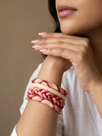 Crimson Veil Lac Bangle Set — Hand-Braided Lac Stack