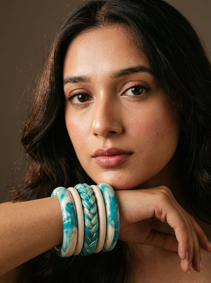 Turquoise Tide Lac Bangle Set — Hand-Braided Lac Stack