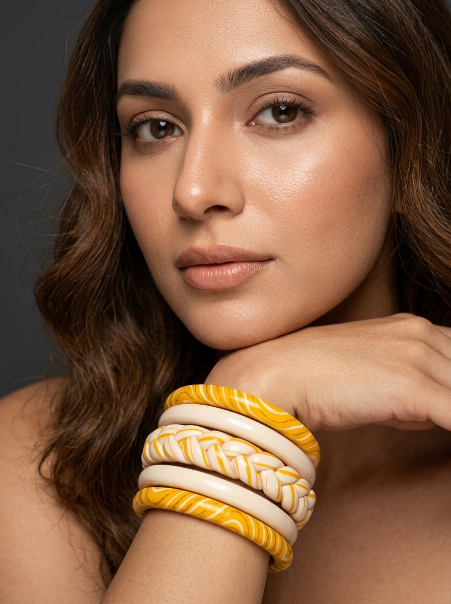 Golden Swirl Lac Bangle Set — Hand-Braided Lac Stack