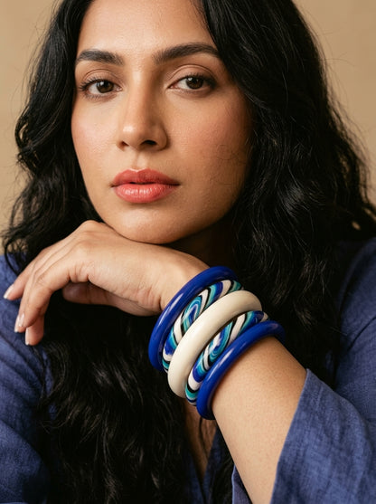 Indigo Weave Lac Bangle Set — Hand-Braided Lac Stack