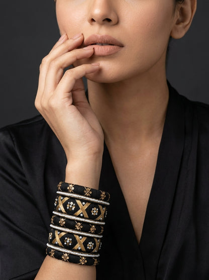 Royal Noir Velvet & Gold Handcrafted Bangle Stack