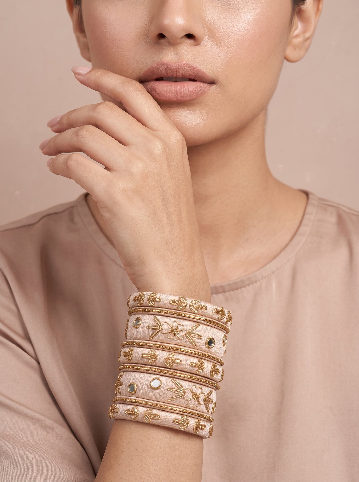 Ivory Heritage Hand-Embroidered Zari Bangle Stack