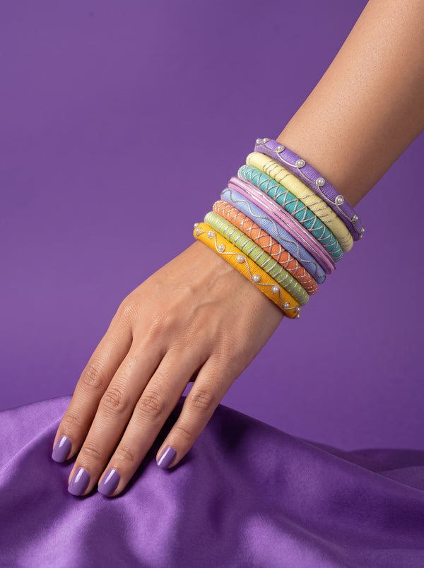 Pastel Symphony Pearl-Bordered Multi-Color Bangle Stack