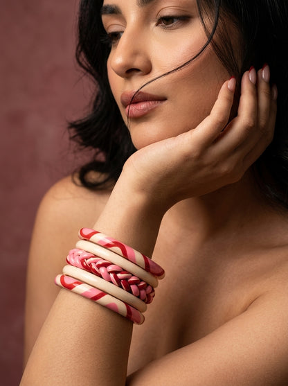 Crimson Veil Lac Bangle Set — Hand-Braided Lac Stack