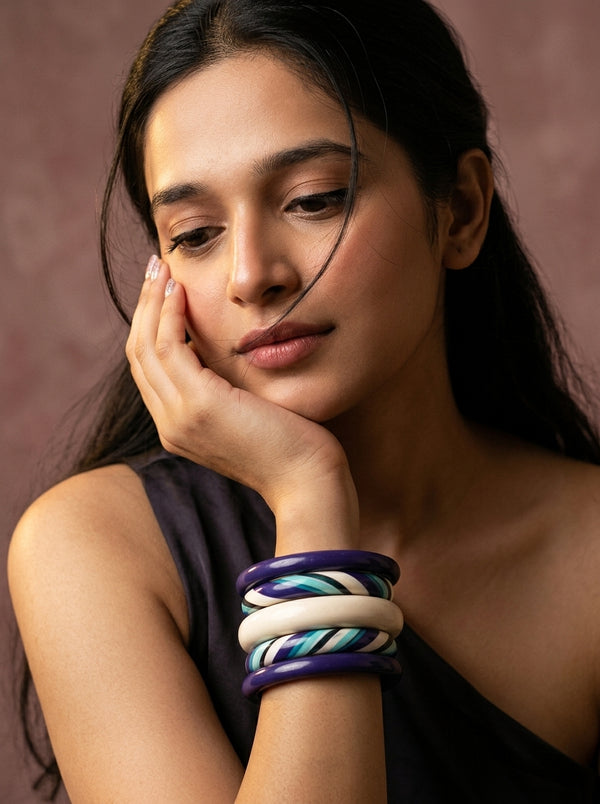 Indigo Weave Lac Bangle Set — Hand-Braided Lac Stack
