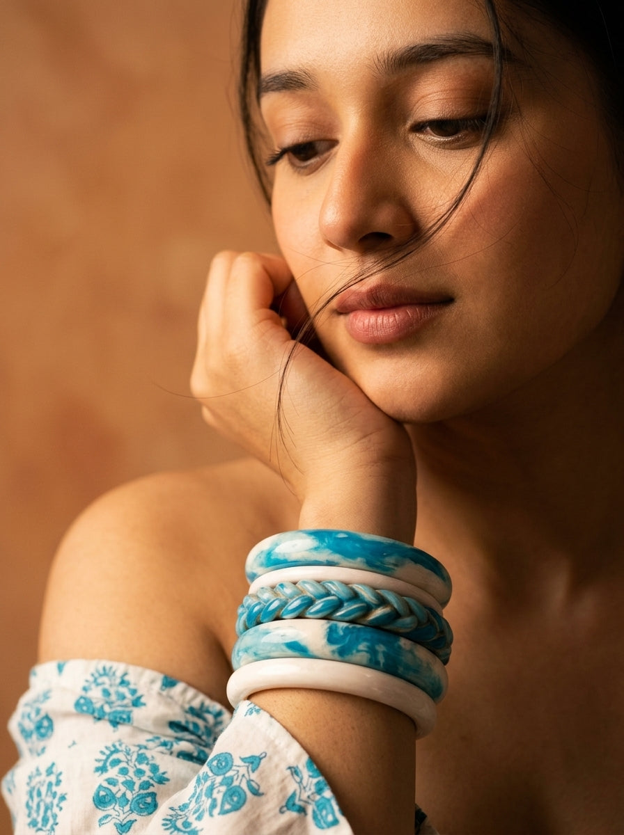 Turquoise Tide Lac Bangle Set — Hand-Braided Lac Stack