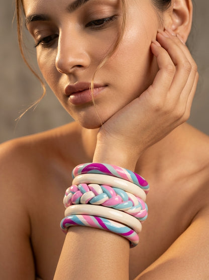 Cotton Candy Lac Bangle Set — Hand-Braided Pastel Lac Stack