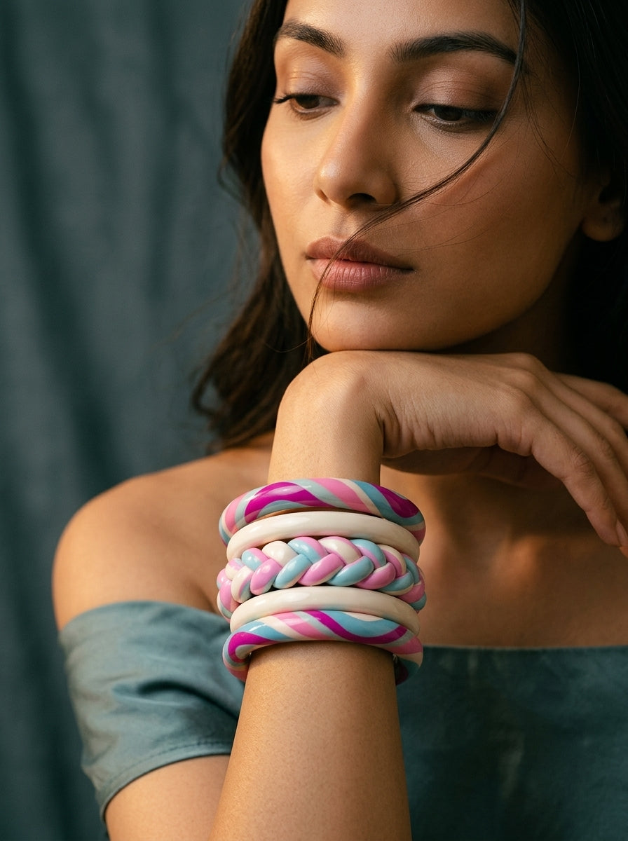 Cotton Candy Lac Bangle Set — Hand-Braided Pastel Lac Stack