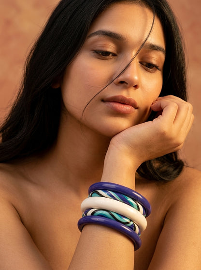 Indigo Weave Lac Bangle Set — Hand-Braided Lac Stack