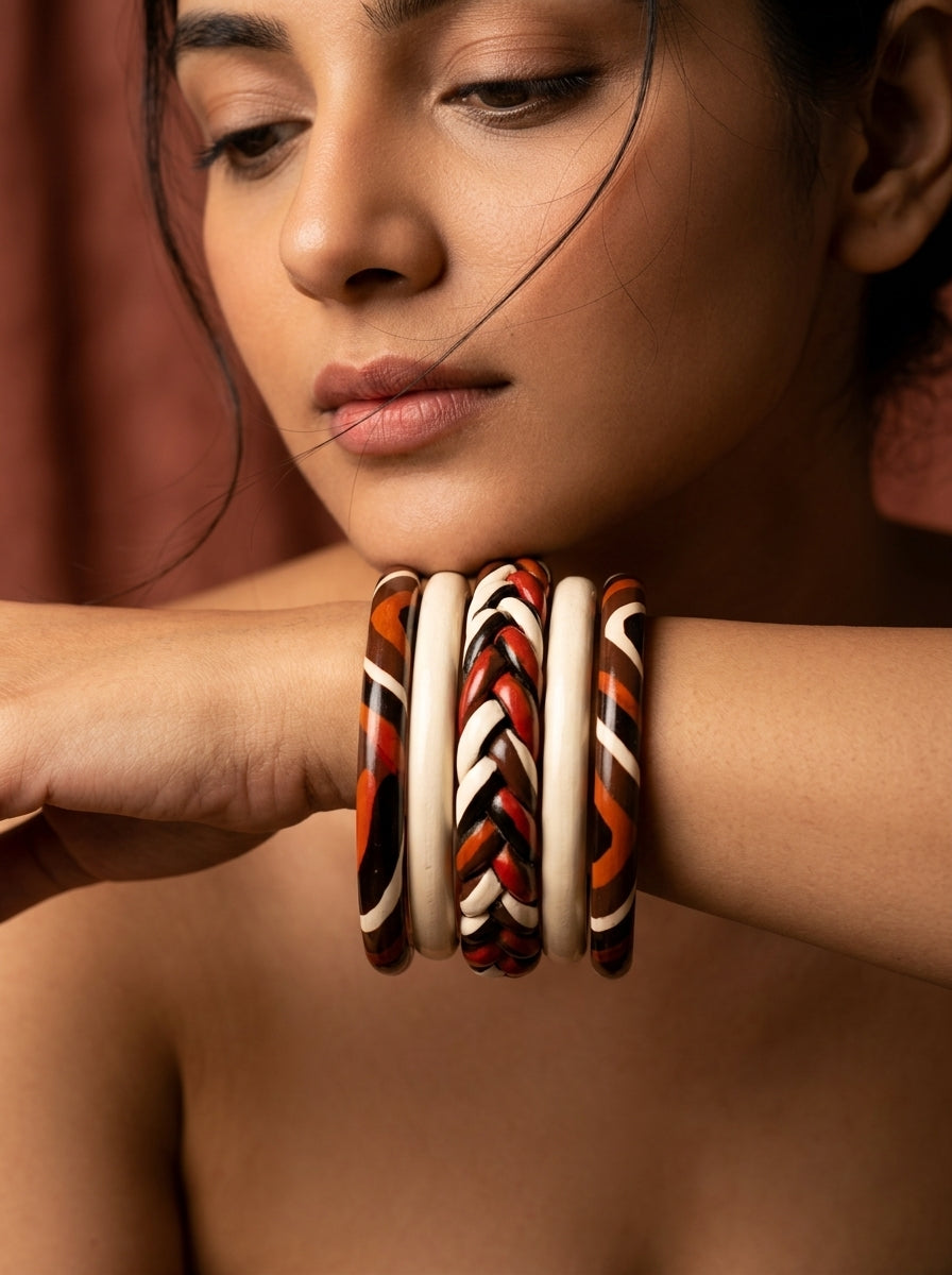 Terracotta Tribe Lac Bangle Set — Hand-Braided Lac Stack
