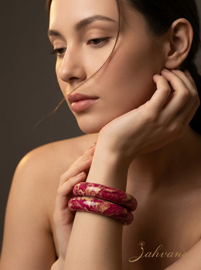 Rosewood Marble Lac Bangle Set — Hand-Marbled Lac Pair