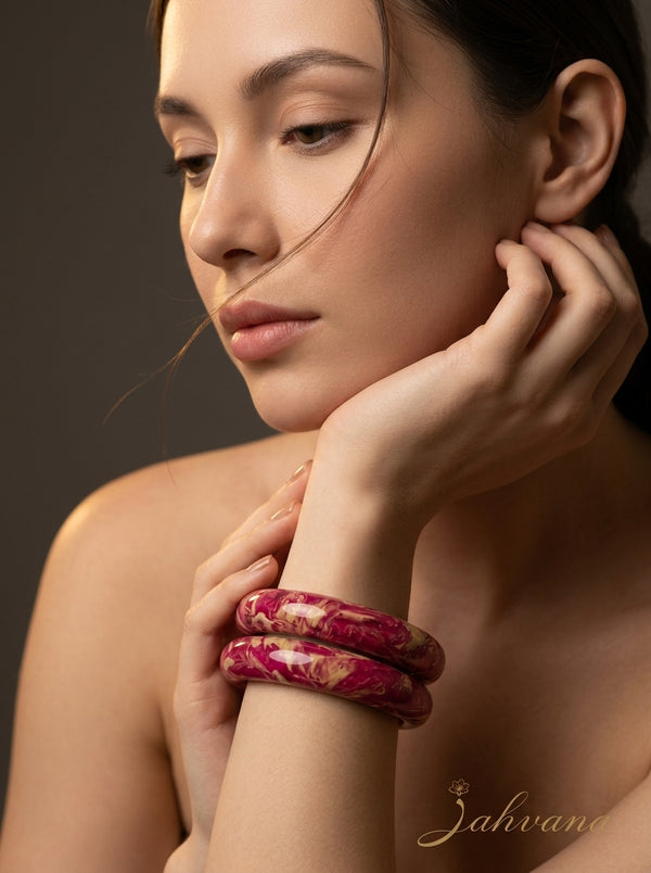 Rosewood Marble Lac Bangle Set — Hand-Marbled Lac Pair