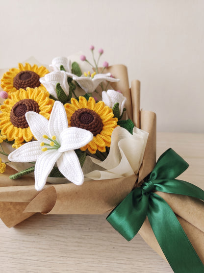 Sunflower & Lily Crochet Bouquet