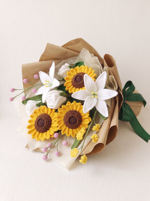 Sunflower & Lily Crochet Bouquet